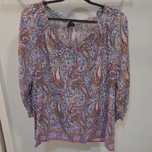 Talbots Light Blue Paisley Blouse with Pink and Purple Accents